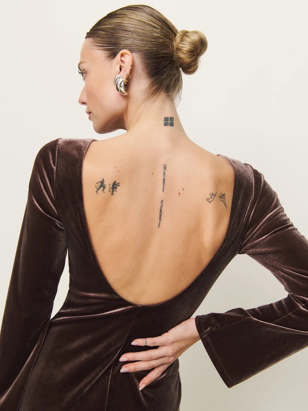 Reformation Delphina Mushroom Brown Velvet Long-Sleeve Midi Dress - Picture 5 of 6